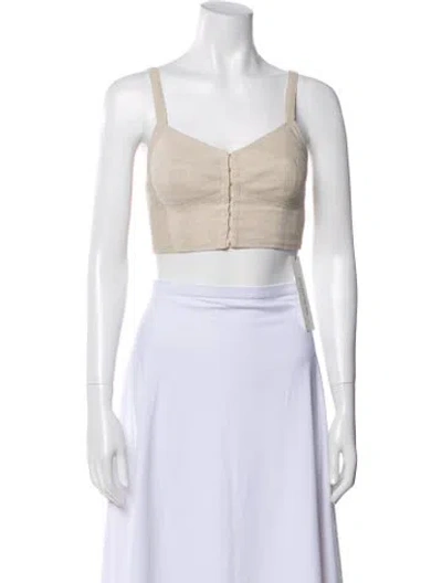 Pre-owned Isa Arfen Linen Square Neckline Crop Top In Black