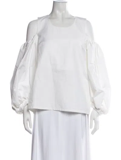 Pre-owned Isa Arfen Off-the-shoulder Long Sleeve Blouse In White