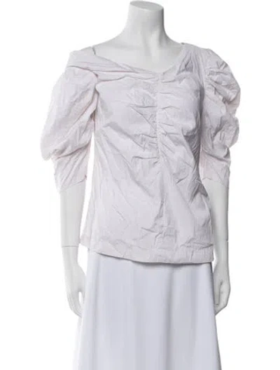 Pre-owned Isa Arfen One-shoulder Three-quarter Sleeve Blouse In White