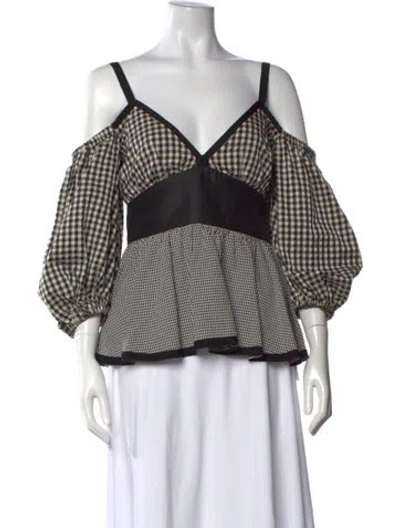 Pre-owned Isa Arfen Silk Plaid Print Blouse In Black