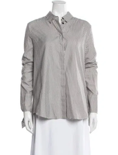 Pre-owned Isa Arfen Striped Long Sleeve Button-up Top In White