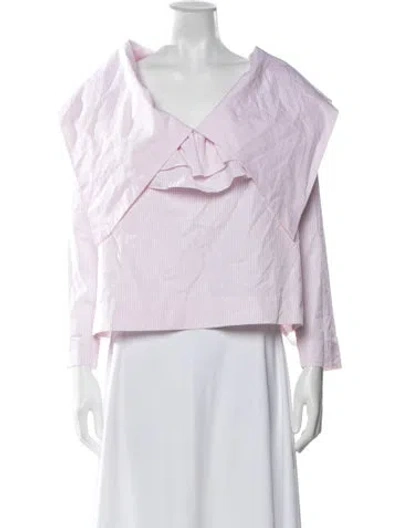 Pre-owned Isa Arfen Striped Off-the-shoulder Blouse In Pink