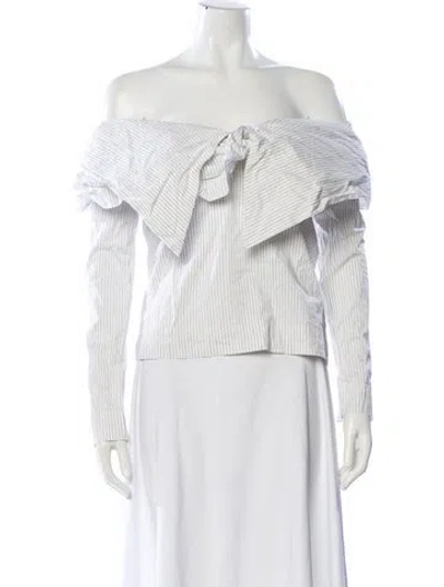 Pre-owned Isa Arfen Striped Off-the-shoulder Blouse In White