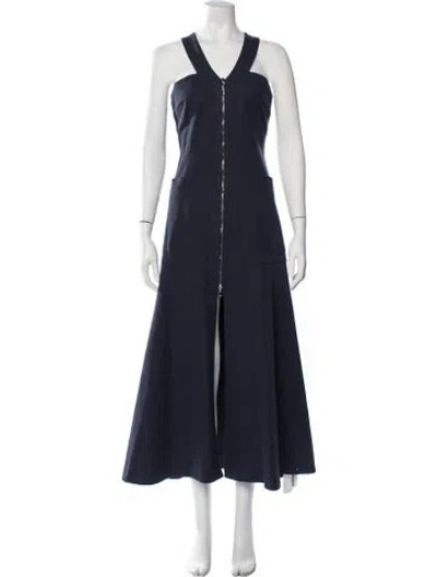 Pre-owned Isa Arfen V-neck Long Dress In Blue