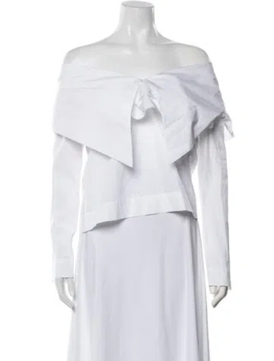 Pre-owned Isa Arfen V-neck Long Sleeve Top In White