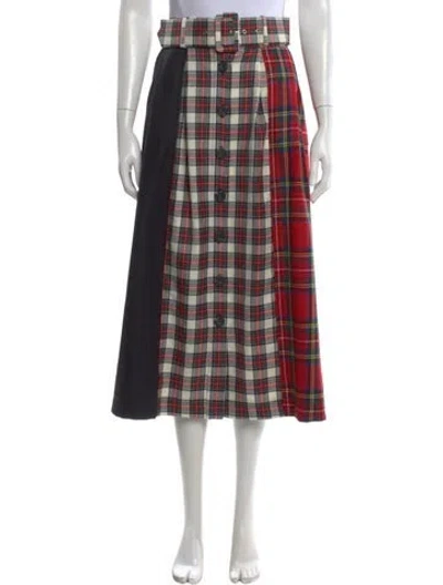 Pre-owned Isa Arfen Wool Midi Length Skirt In Red