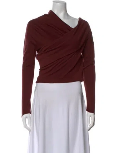 Pre-owned Isa Arfen Wool One-shoulder Crop Top In Burgundy