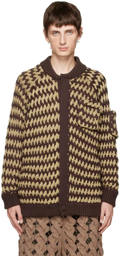 Isa Boulder Beige & Brown Tinybasket Cardigan In Cigar