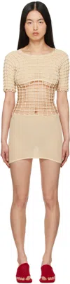Isa Boulder Beige Half-macramist Minidess In Beige