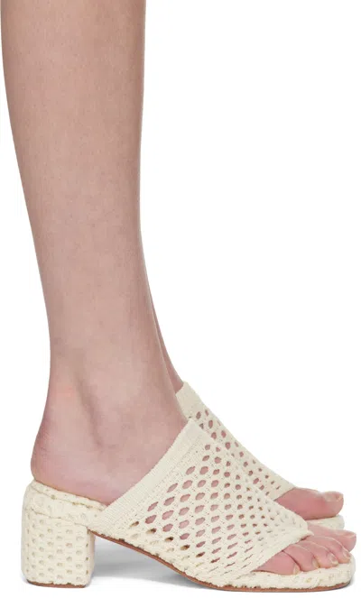 Isa Boulder Beige Knit Heeled Sandals In Milk