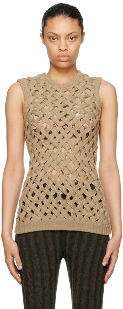 Isa Boulder Beige Knot Vest In Burlap