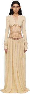 ISA BOULDER BEIGE PANELED MAXI DRESS