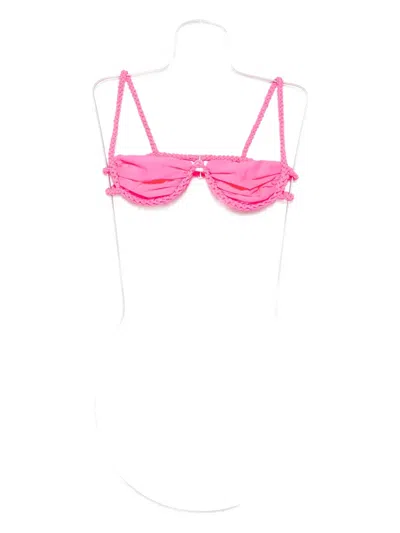 Isa Boulder Braided-trim Bikini Top In Pink