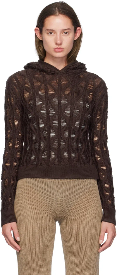 Isa Boulder Brown Fudgy Sloping Hoodie In Dark Brown