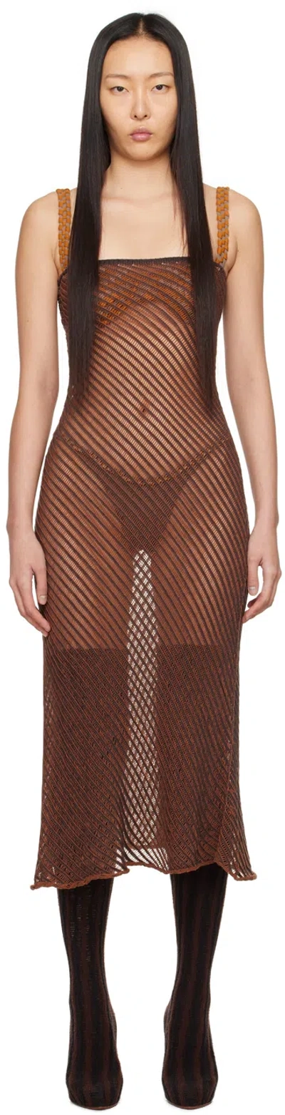 Isa Boulder Brown Moire Maxi Dress In Soilorange