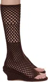 Isa Boulder Brown Short Cable Knitted Heeled Sandals In Coffee