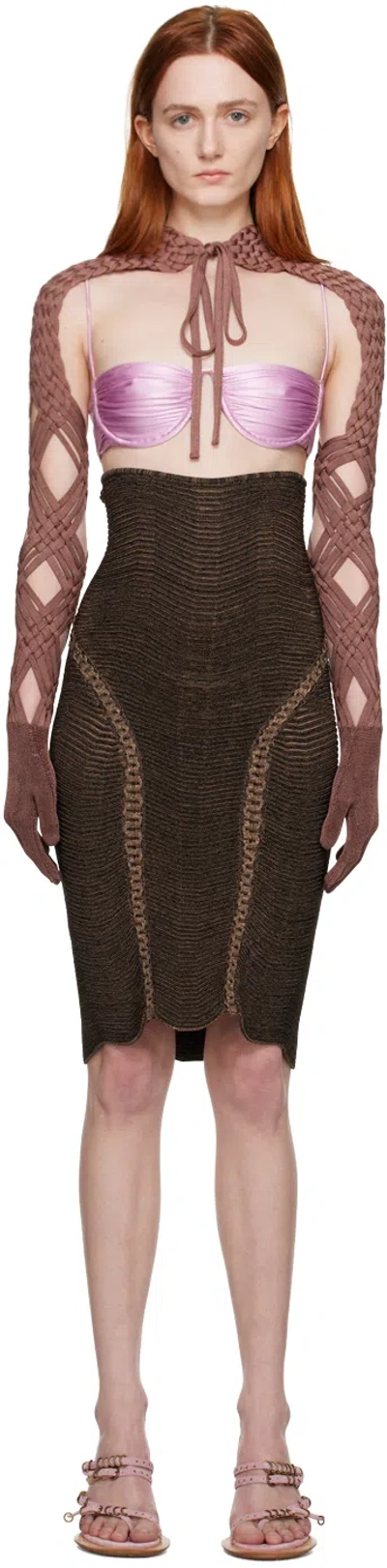 Isa Boulder Brown Wideturn Midi Skirt In Bark