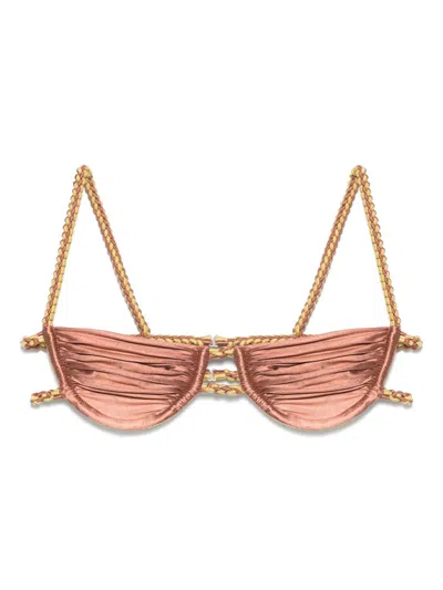 Isa Boulder Double-chain Bikini Top In Brown