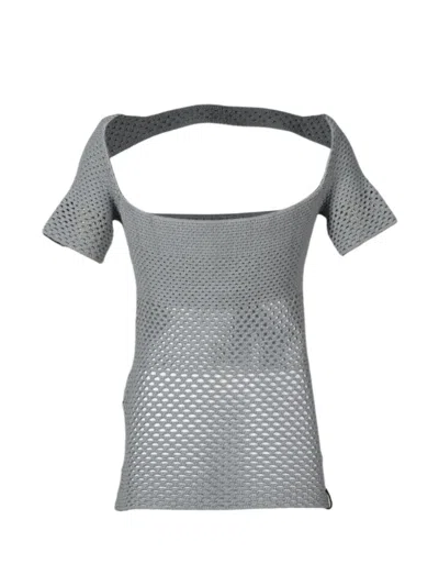 Isa Boulder Fishnet Cut-out Top In Gray