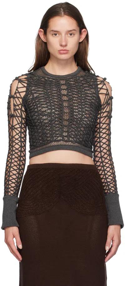 Isa Boulder Gray Armor Chain Crop Long Sleeve T-shirt In Charcol