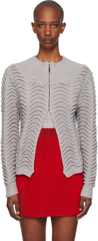 Isa Boulder Gray Canyon Wave Zip Cardigan In Silver