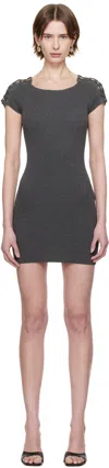 Isa Boulder Gray Knitted Shoulder Minidress In Iron