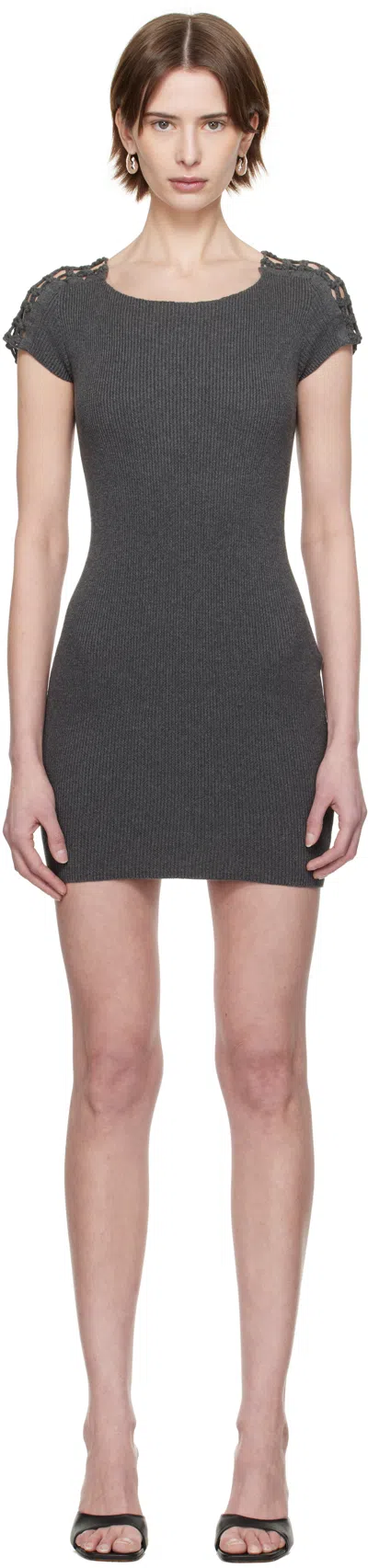 Isa Boulder Gray Knitted Shoulder Minidress In Iron