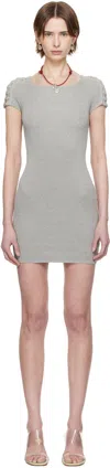 Isa Boulder Gray Knitted Shoulder Minidress In Light Grey