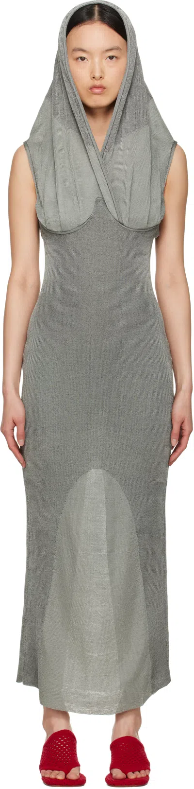 Isa Boulder Gray Lowhood Maxi Dress In Silver Slate