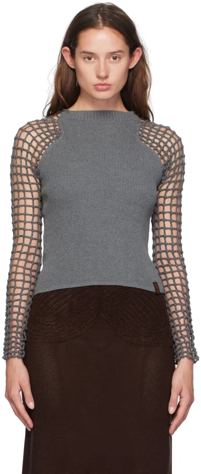 Isa Boulder Gray Spider Net Long Sleeve T-shirt In Grey