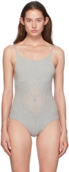 Isa Boulder Gray Vey Scoop Bodysuit In Silver