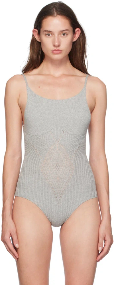 Isa Boulder Gray Vey Scoop Bodysuit In Silver