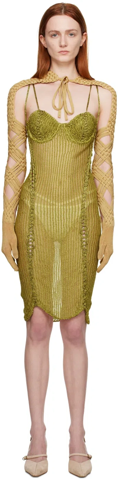 Isa Boulder Green Expandable Minidress In Juice