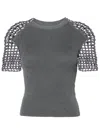 Isa Boulder Grey Crochet-sleeve T-shirt In Grey