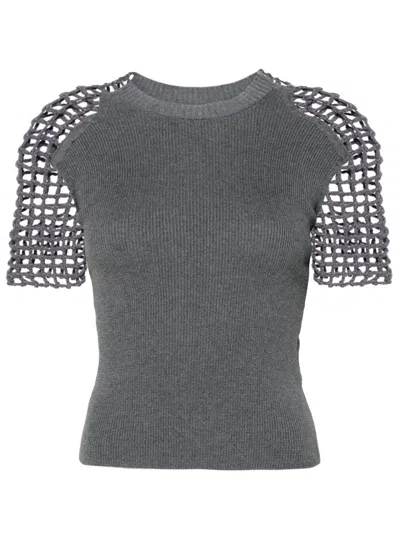 Isa Boulder Grey Crochet-sleeve T-shirt