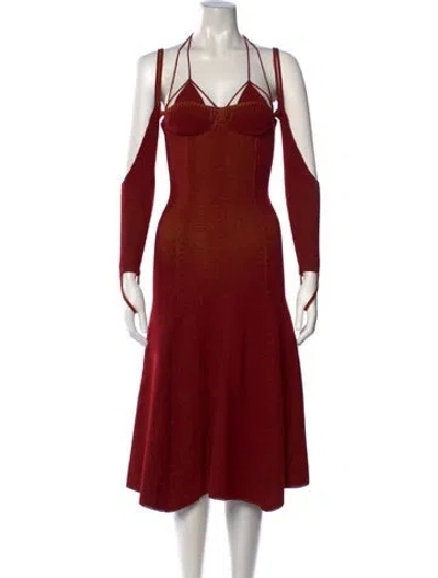 Pre-owned Isa Boulder Halterneck Midi Length Dress In Red