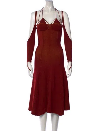 Pre-owned Isa Boulder Halterneck Midi Length Dress In Red