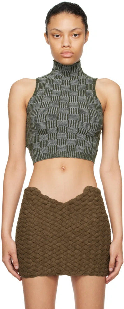 Isa Boulder Khaki & Blue Lenticular Tank Top In Seaweed