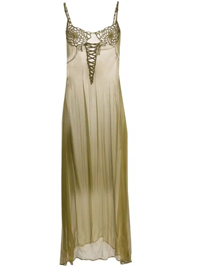 Isa Boulder Crochet-insert Mesh Dress In Grass