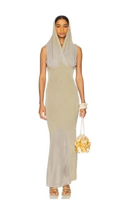 Isa Boulder Lowhood Maxi Dress In Grey,sage