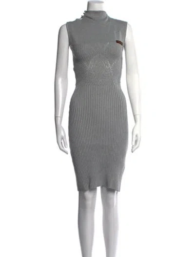 Pre-owned Isa Boulder Mock Neck Knee-length Dress In Grey