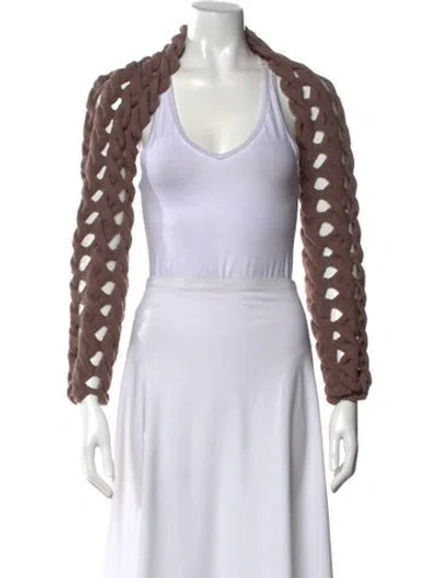 Pre-owned Isa Boulder Open Front Long Sleeve Top In Brown