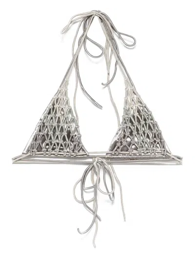 Isa Boulder Open-knit Bikini Top In Silver