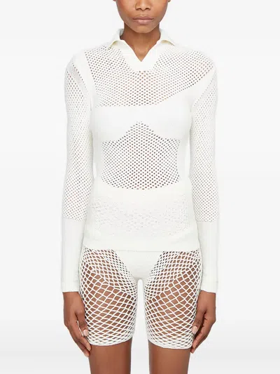 Isa Boulder Open-knit V-neck Sweater In White