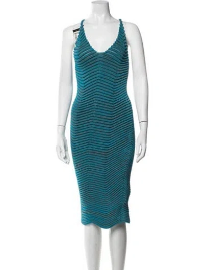 Pre-owned Isa Boulder Patterned Midi Length Dress W/ Tags In Blue
