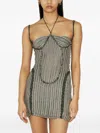 Isa Boulder Petal Open-knit Mini Dress In Gray