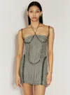 Isa Boulder Petal Open-knit Mini Dress In Grey