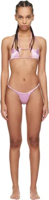 Isa Boulder Pink Argyle & Forward Satin Bikini In Bubblegum