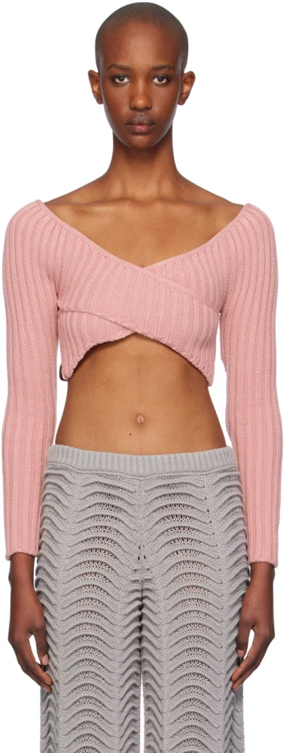 Isa Boulder Pink Crossed Sleeves Sweater In Soft Pink