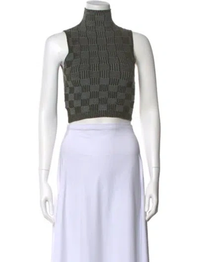 Pre-owned Isa Boulder Plaid Print Mock Neck Crop Top In Blue